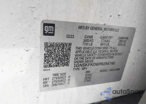 2023 Chevrolet Suburban 4Wd Premier из США, поврежденный, VIN 1GNSKFKD6PR294748